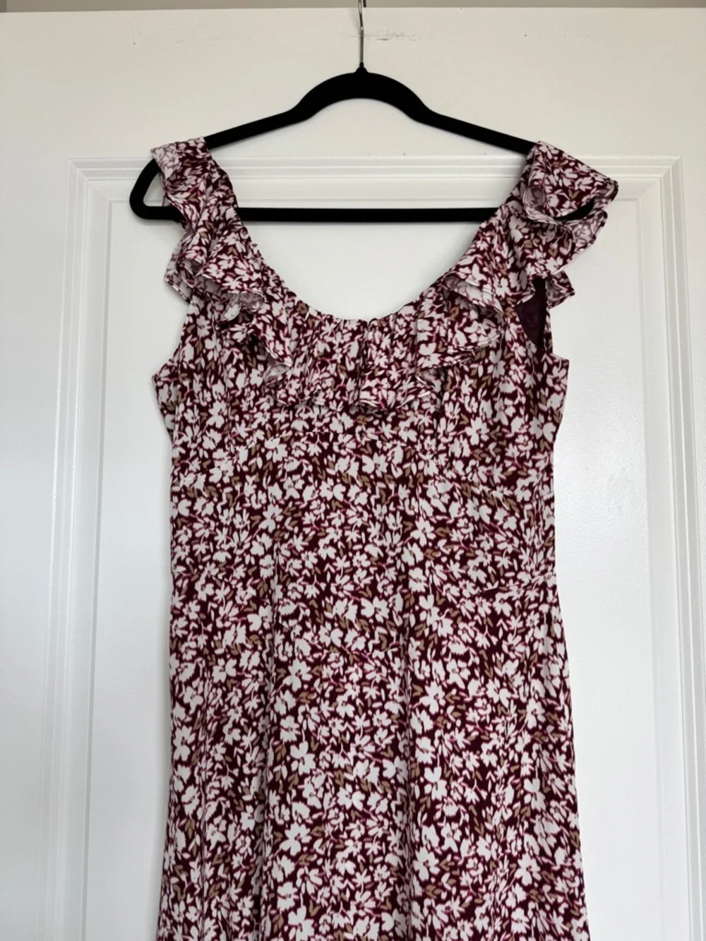 NWOT! MADEWELL Ruffled Scoopneck Maxi Dress Emma Floral Burgundy Size 4 🌸 - Picture 4 of 15